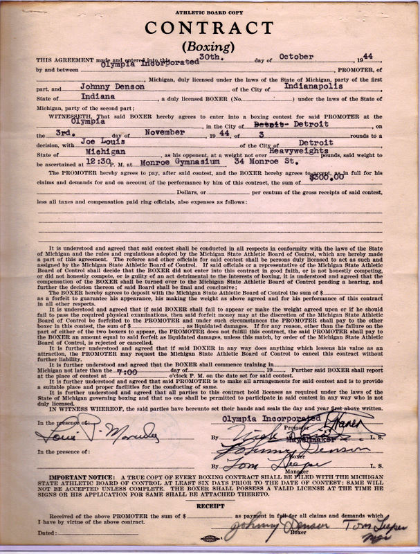 Joe Louis Boxing Contract Joe Louis Boxing Contract