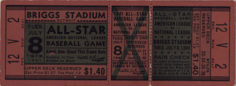 1941 Baseball Allstar Ticket*SOLD*