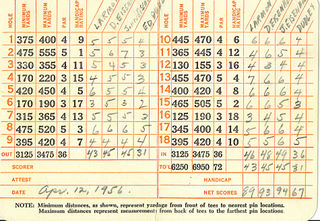 Augusta National Score Card Augusta National Score Card