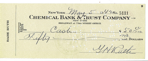 Babe Ruth Check*SOLD*
