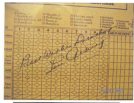 *SOLD* Lou Gehrig 1939 Autographed Program *SOLD* Lou Gehrig 1939 Autographed Program
