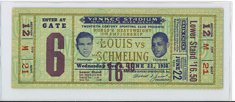 *SOLD* 1938 Louis vs Schmeling Full Ticket *SOLD* 1938 Louis vs Schmeling Full Ticket