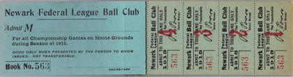 Newark Federal League Baseball Club Ticket Book*SOLD* Newark Federal League Baseball Club Ticket Book*SOLD*