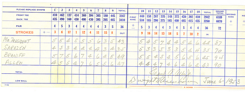 *SOLD* Dwight Eisenhower's Golf Score Card