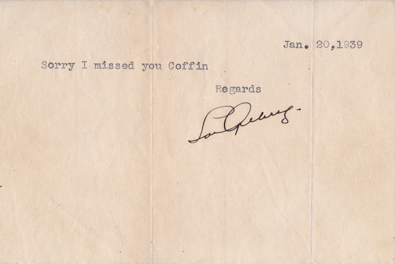 Lou Gehrig Signed Note-PSA/DNA 10 Lou Gehrig Signed Note-PSA/DNA 10