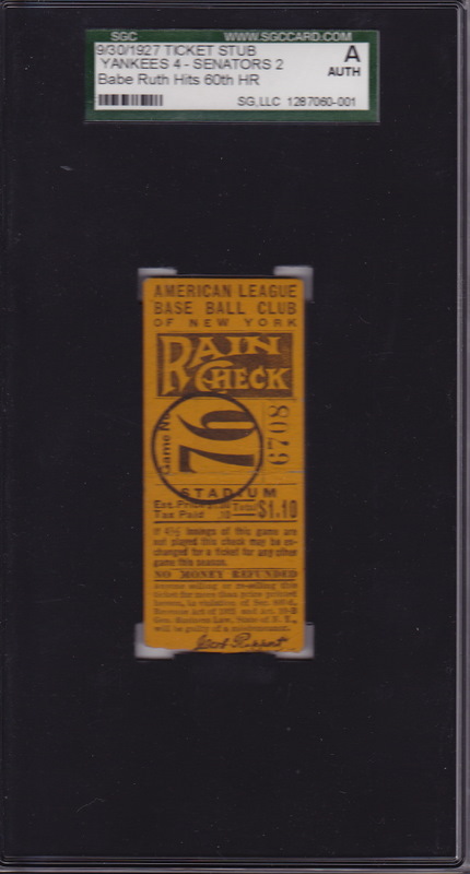 Babe Ruth 60th Home Run Ticket