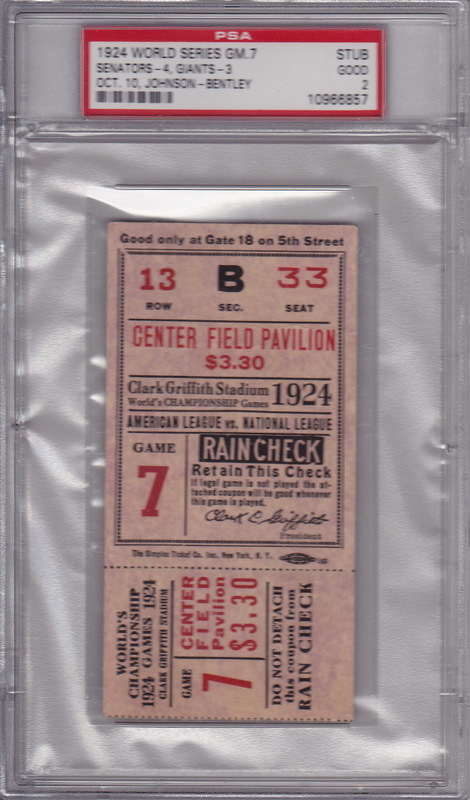 1924 World Series Game 7 Ticket 1924 World Series Game 7 Ticket