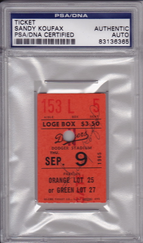 Sandy Koufax Perfect Game Ticket