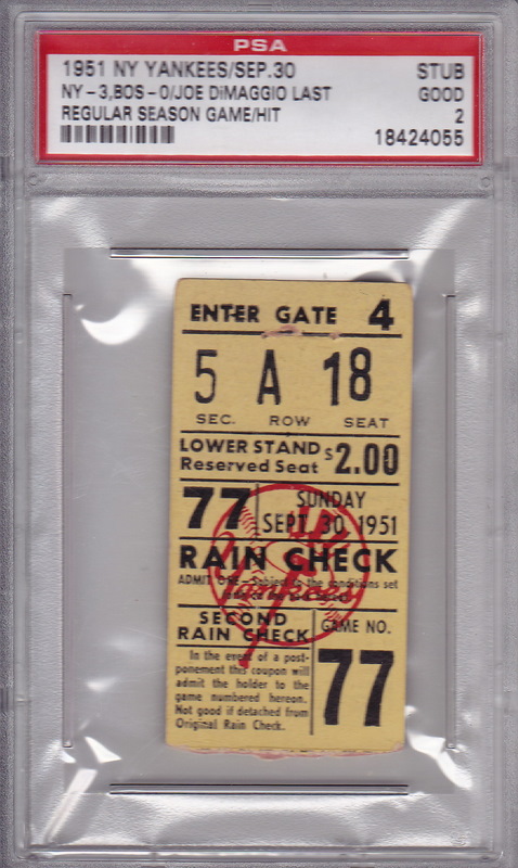 1951 DiMaggio Last Game Ticket 1951 DiMaggio Last Game Ticket