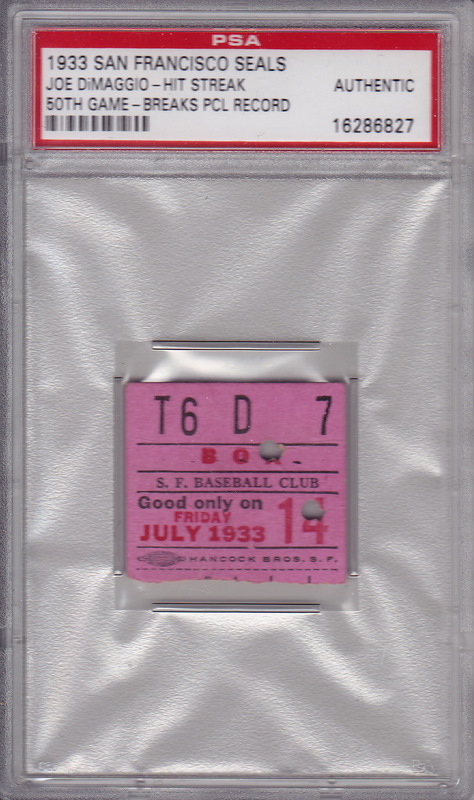 Joe DiMaggio Hit Streak Ticket