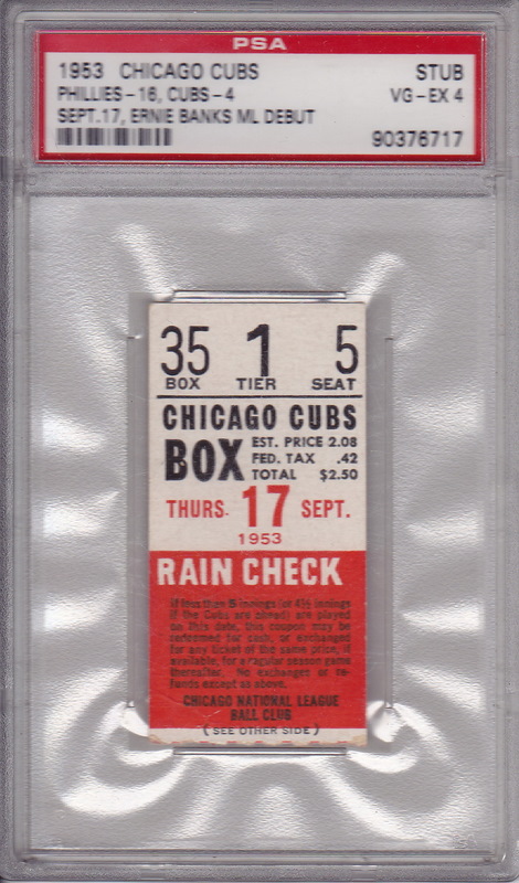 Ernie Banks ML Debut Ticket Stub Ernie Banks ML Debut Ticket Stub