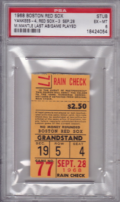 1968 Mickey Mantle Last Game Ticket 1968 Mickey Mantle Last Game Ticket