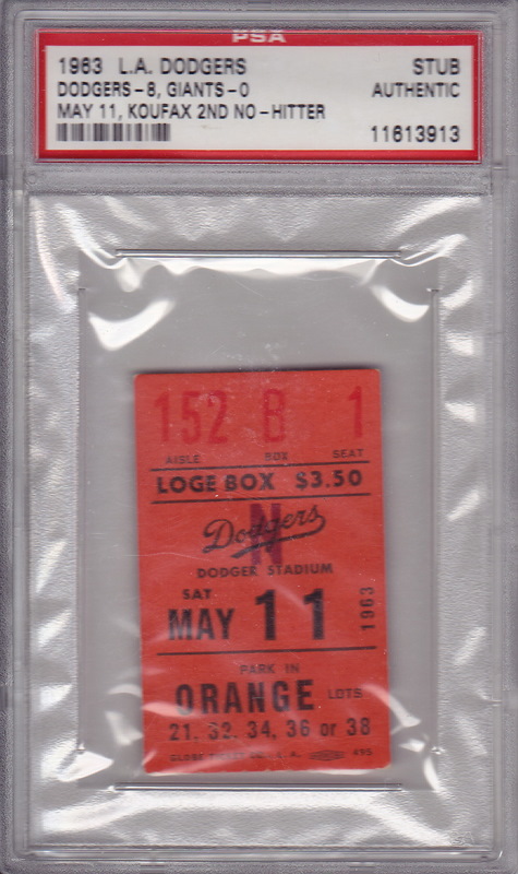 Koufax 2nd No-Hitter Ticket Stub