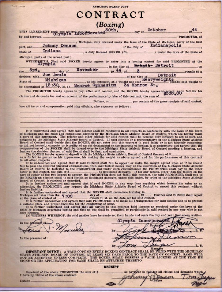 Joe Louis Boxing Contract