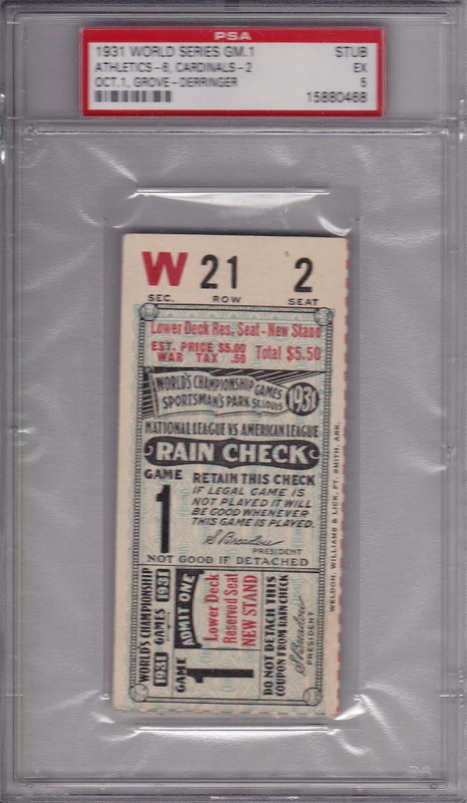 1931 World Series GM 1 Ticket Stub SOLD | AndyImperato.com