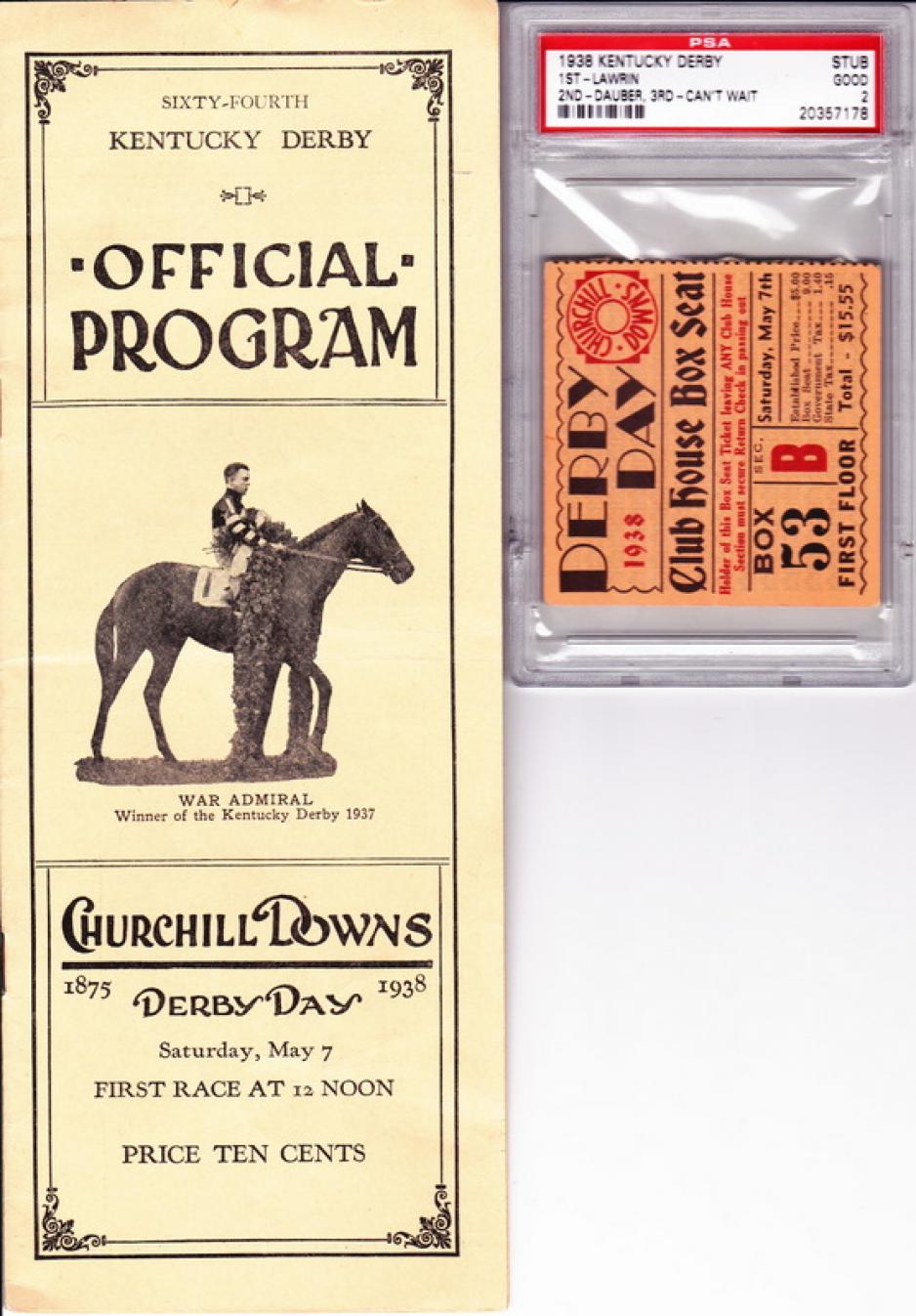 1938 Kentucky Derby Ticket Stub & Program SOLD