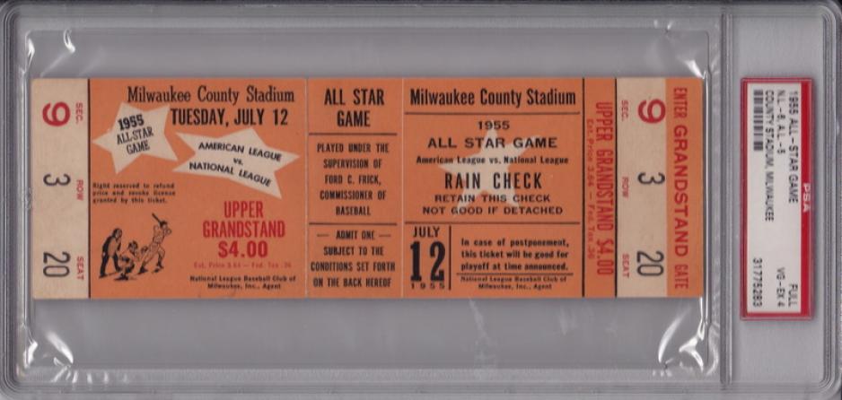 1955 All Star Game Full Ticket-Mickey Mantle HR ON HOLD | AndyImperato.com