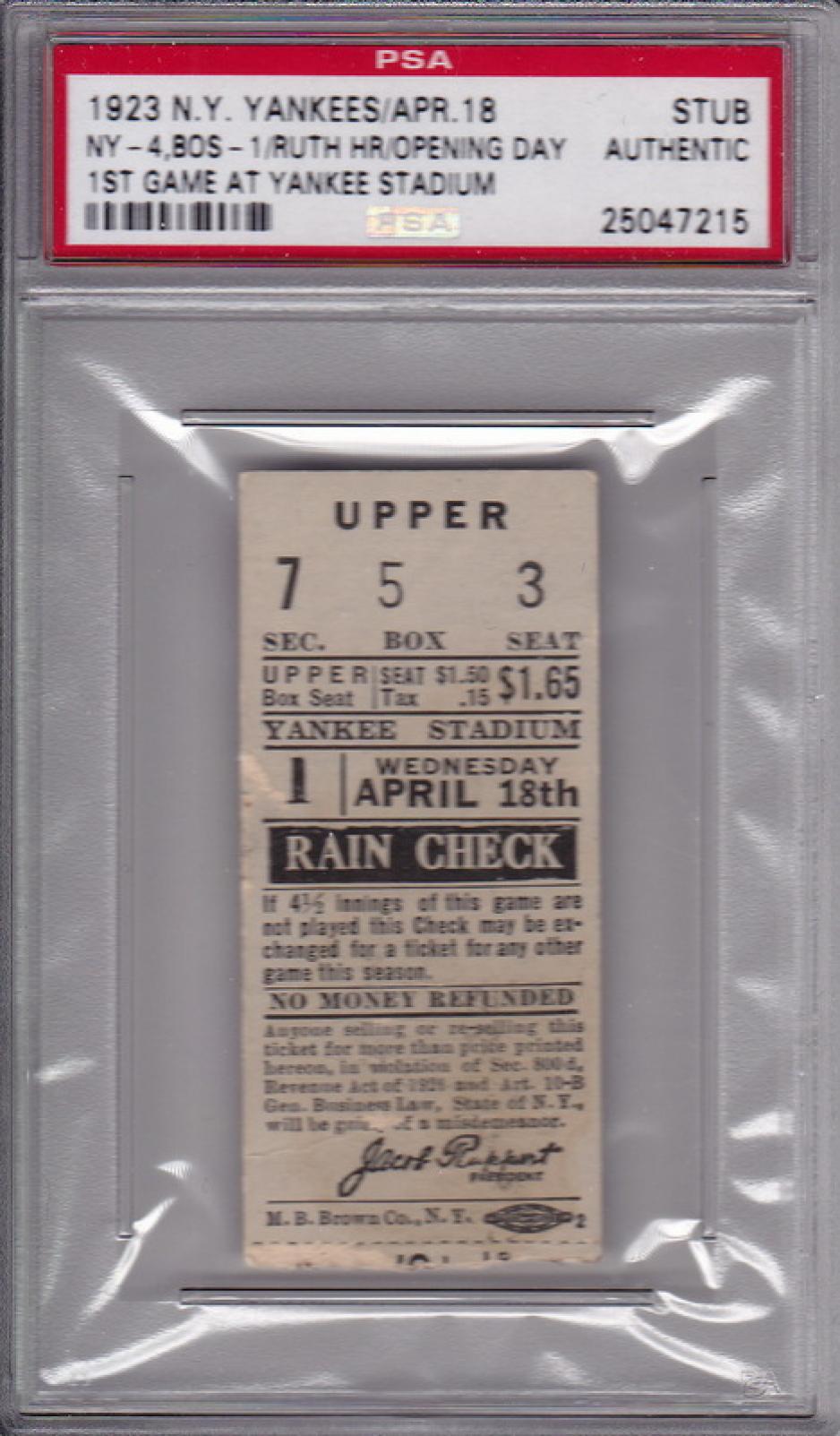 1923 New York Yankees 1st Game At Yankee Stadium Ticket Stub SOLD 1923-new-york-yankees-1st-game-at-yankee-stadium-ticket-stub-sold