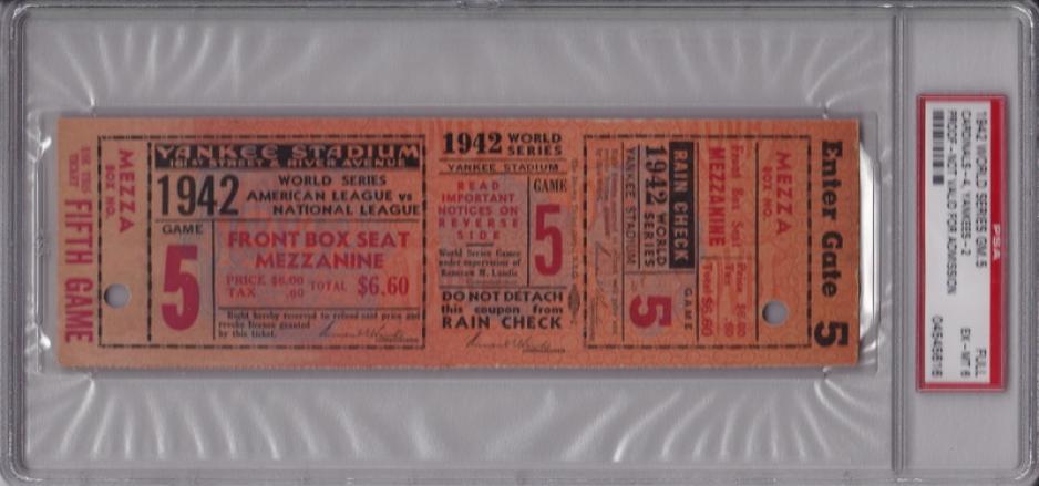 1942 World Series Clinching GM 5 Full Ticket SOLD | AndyImperato.com