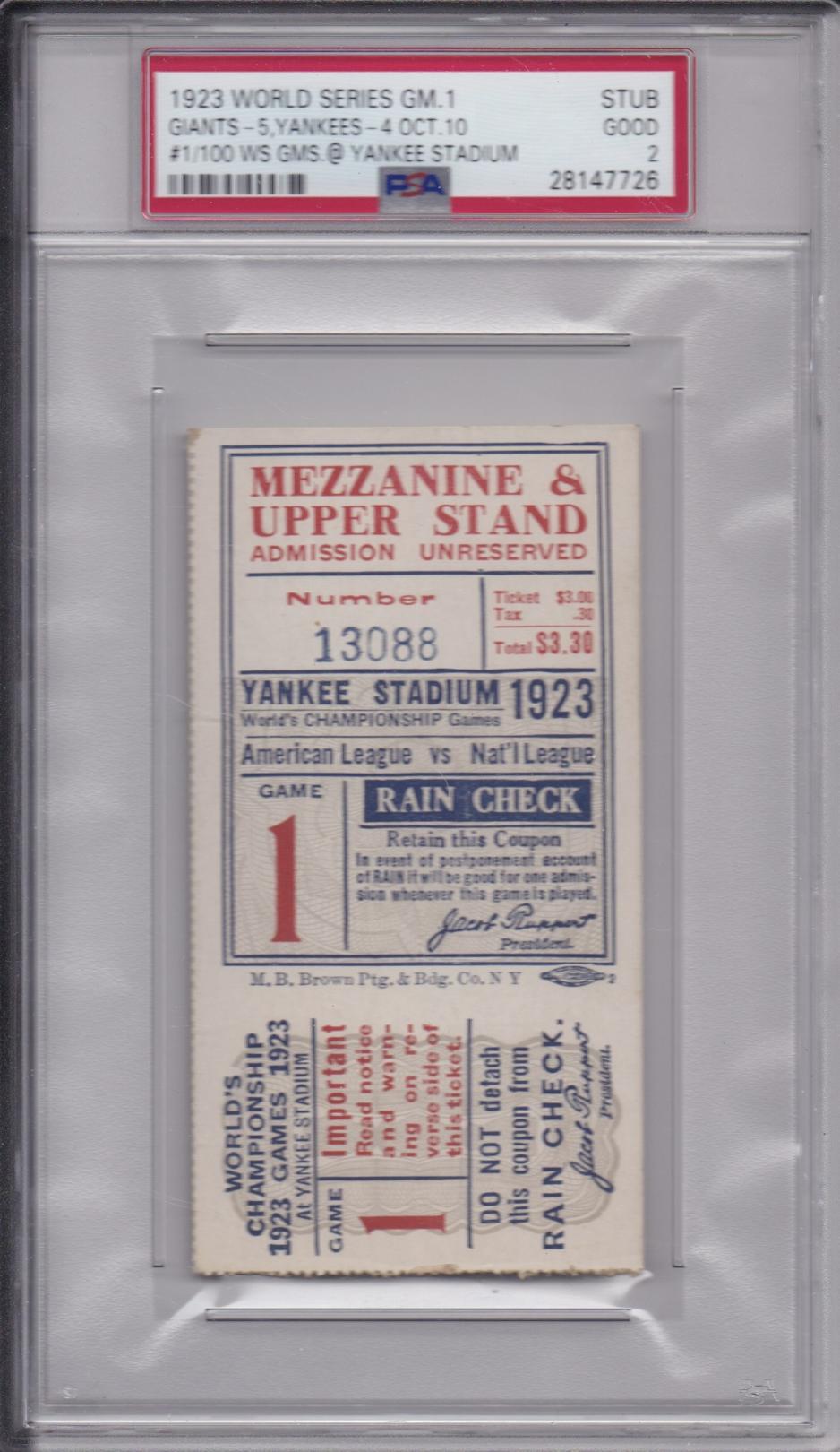 1923 World Series GAME 1 TICKET STUB SOLD AndyImperato Com   Fullsizeoutput 629 